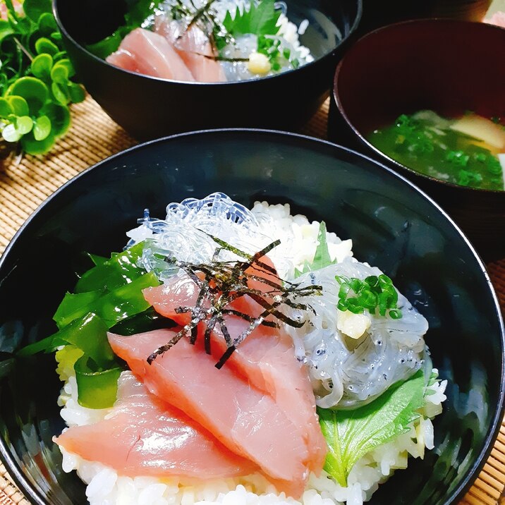 香りと食感が美味しい！生しらすとマグロの海鮮丼